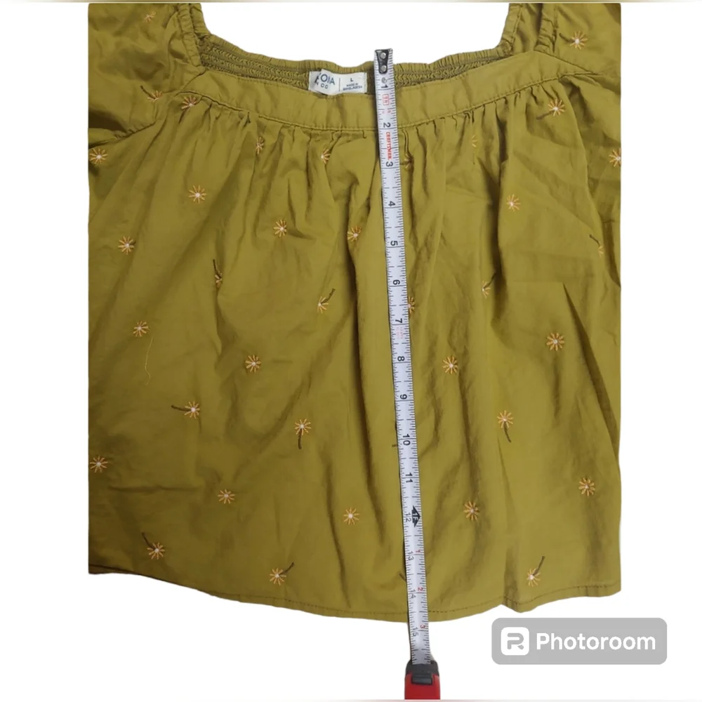 B2G1 FREE! Green Puff Sleeve Floral Embroidered Short Sleeve Cottagecore Top - Picture 5 of 7